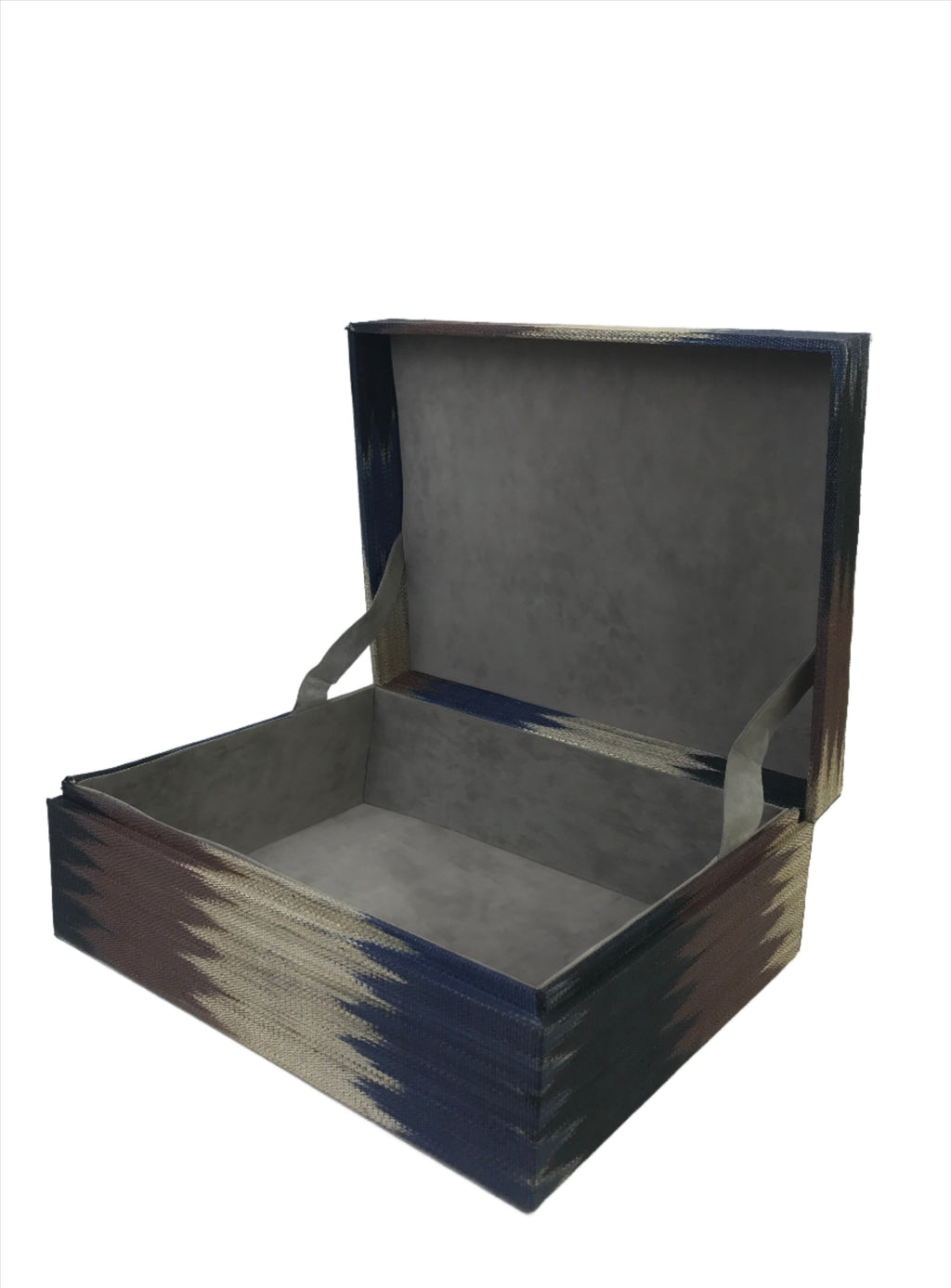 Duane Earth Colors Large Storage Box crafted from 100% abaca T’nalak fabric by the Tboli tribe. Eco-friendly storage box with intricate nature-inspired patterns, blending cultural heritage and modern design for stylish, sustainable organization.