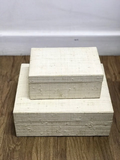 Adie Positively Simple Storage Boxes Set of 2 - Elegant storage boxes crafted from 100% natural plant fiber with a soft faux suede lining, ideal for stylish and sustainable home organization and decor.
