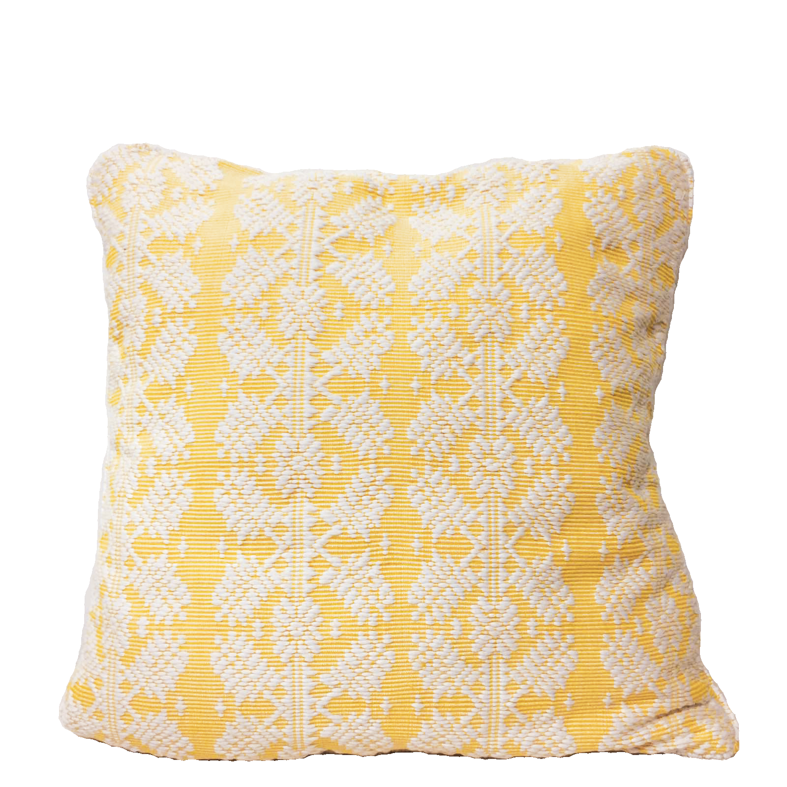 Dani Inabel Yellow Snowflake Pillowcase, crafted from traditional handwoven Abel Iloco fabric from the Philippines, featuring intricate geometric patterns inspired by nature, like stars, rivers, flowers, and fruits. This culturally significant pillowcase, woven on a pedal loom by skilled Ilocano artisans, adds heritage and elegance to any living space. Perfect for contemporary homes, it honors the rich storytelling tradition of the Ilocos region.
