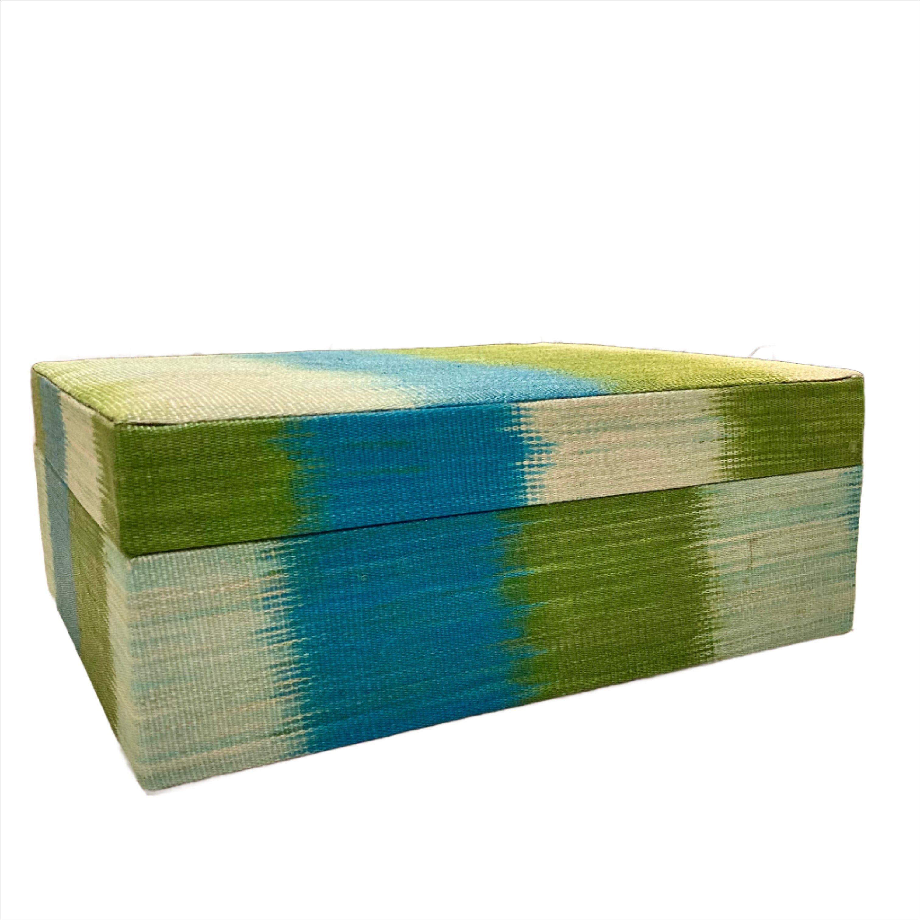 Duane Green Fields Large Storage Box made with T'nalak fabric from 100% abaca fiber, handcrafted by the Tboli tribe. Eco-friendly, durable storage box with intricate patterns celebrating cultural heritage and sustainable design.